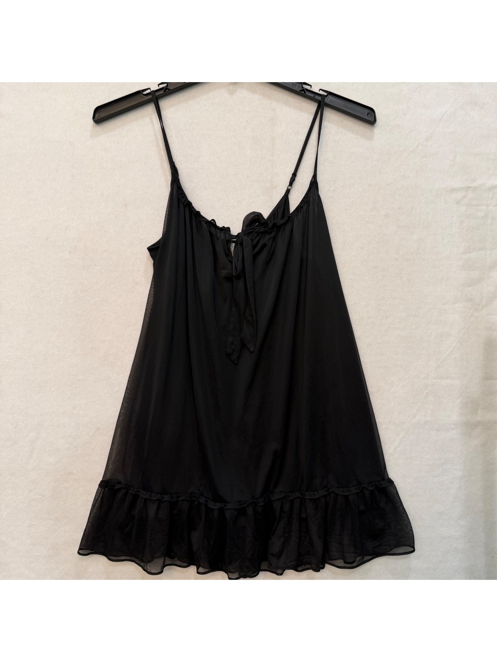 In Bloom By Jonquil Black 2 Layer Chiffon Babydoll Tie Front Nightie Sz SMALL